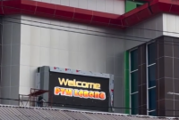 Tampak Videotron yang dipasang di Pasar Tradisional Modern Muara Aman Lebong